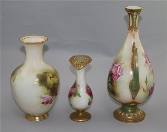 Three assorted Royal Worcester vases, largest 10.5in.